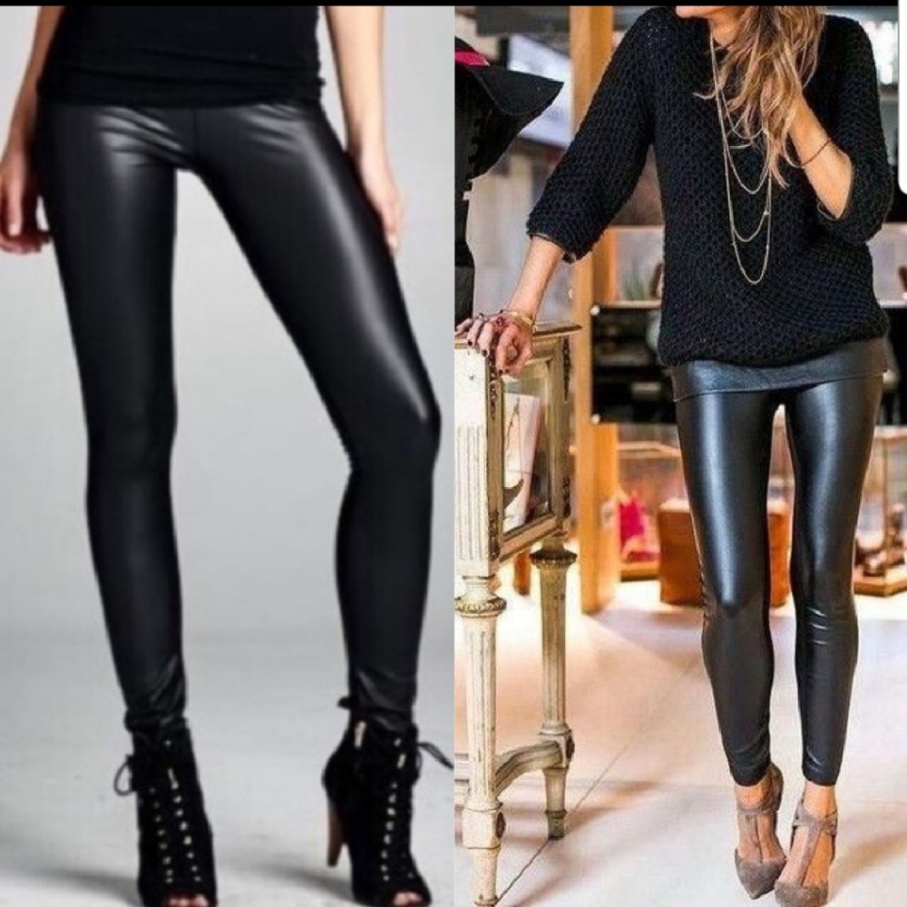 Last one!!! Vegan leather glossy black leggings! 💚3/$25